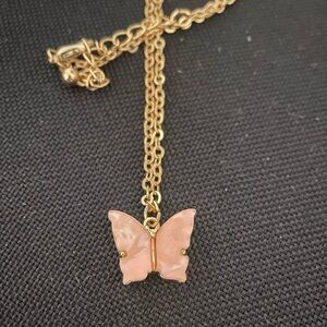 •free gift• Pink & gold butterfly necklace